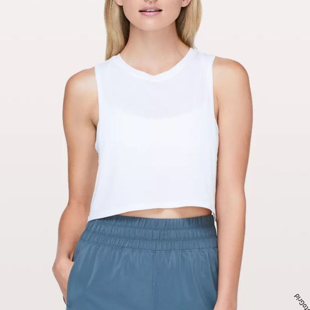 Lululemon White Muscle Love Crop Tank 6 Women Oversized